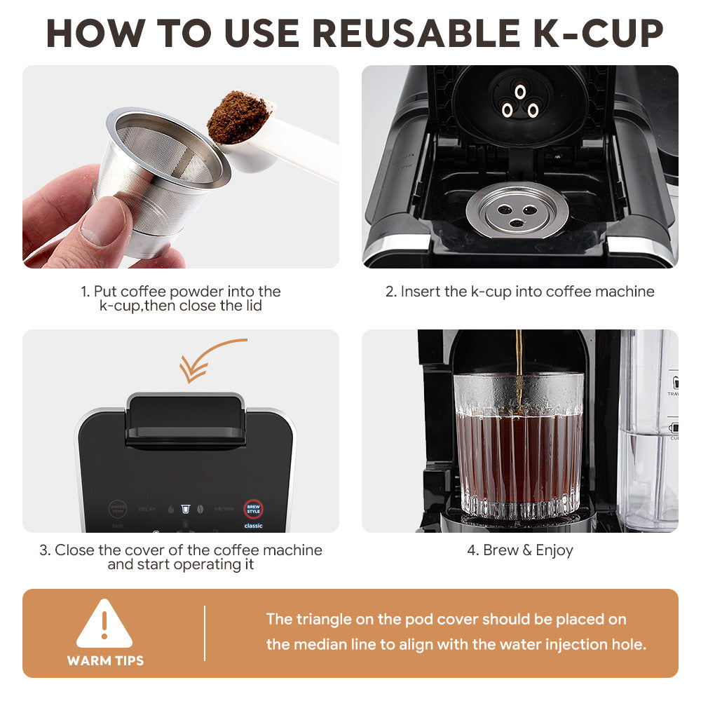 Recyclable Ninja coffee machine Stainless steel 3-hole K-cup coffee capsule cup with filter paper cup