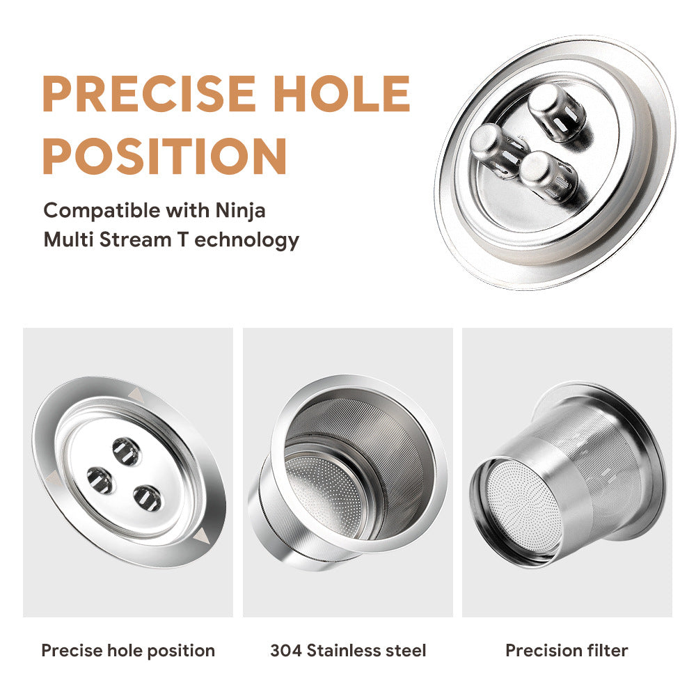 Recyclable Ninja coffee machine Stainless steel 3-hole K-cup coffee capsule cup with filter paper cup