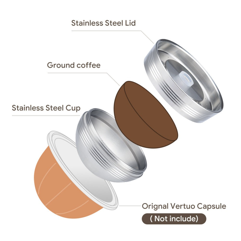 Compatible with Vertuo Next Reusable Filled Coffee Filter 80/150/230ml Coffee Capsule Shell